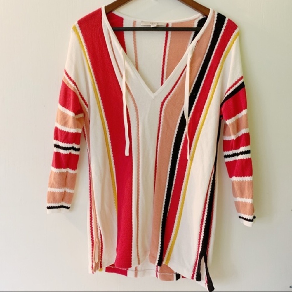 Loft // Red, White Striped V Neck Sweater Pullover size small wk1